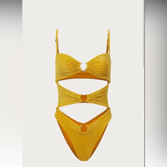 SAME pierced gold shimmer lurex one piece S - Picture 1 of 5